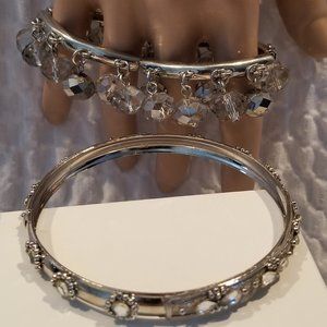 2 bracelets silver beads and bangles